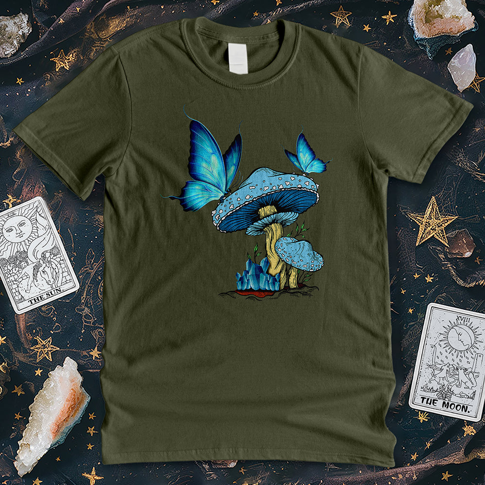 Blue Butterfly Mushroom T-Shirt