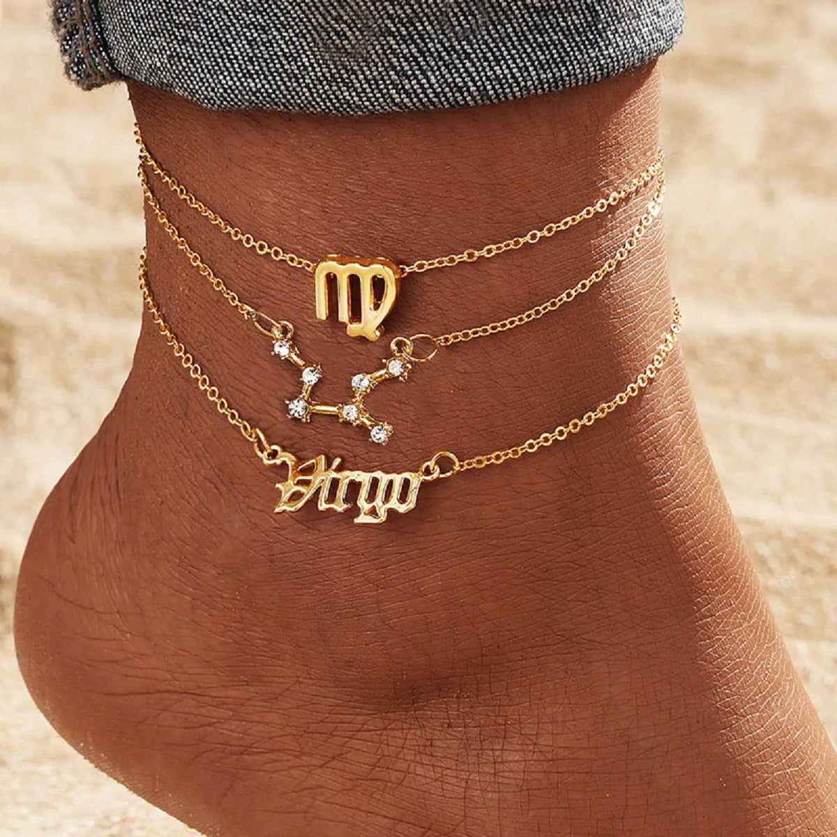 Celestial Trio: Star Zodiac Anklet Set