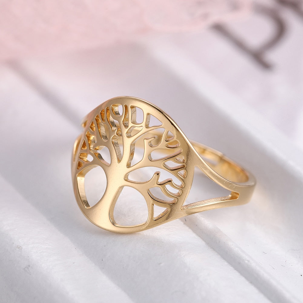 Intricate Tree of Life Steel Ring