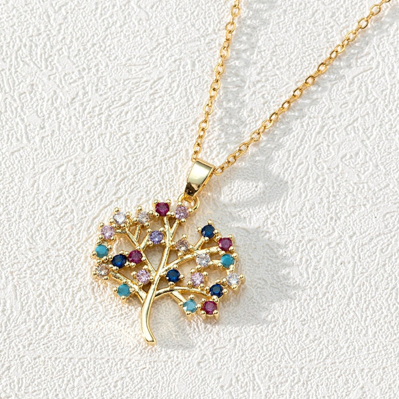 Celestial Charms: Zircon Tree of Life Jewelry Gold Line