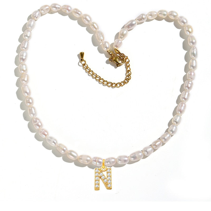 Pearl Necklace with Initial Letter Pendant