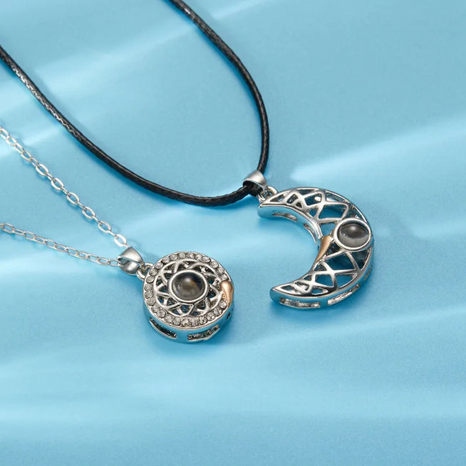 Celestial Bond Necklaces: Sun & Moon Projection of Love