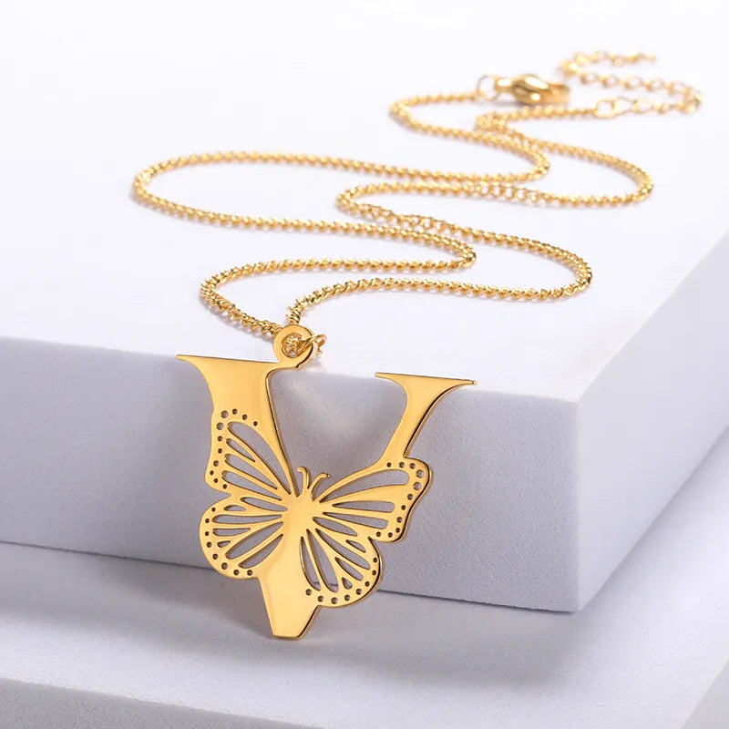 Monarch Butterfly Letter Necklace