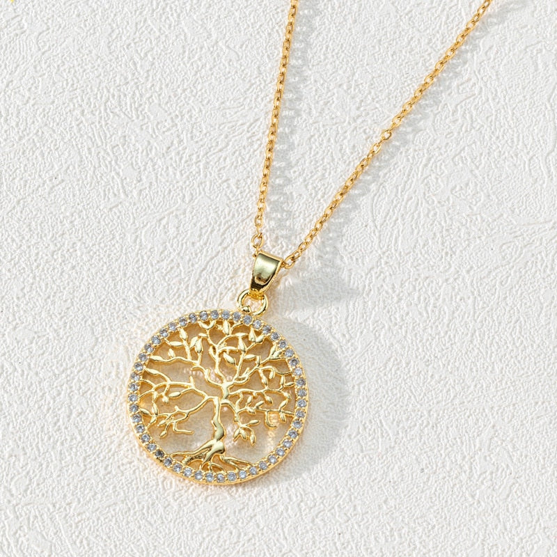 Celestial Charms: Zircon Tree of Life Jewelry Gold Line