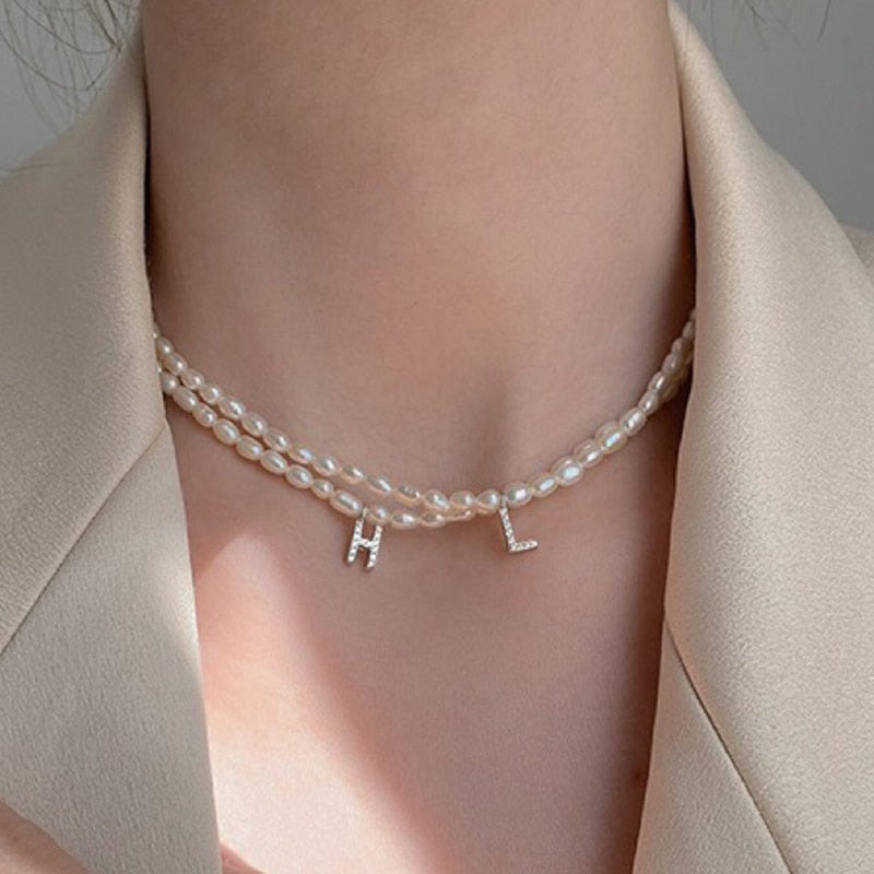 Pearl Necklace with Initial Letter Pendant