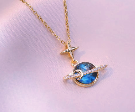 Celestial Blue Zircon Planet Necklace