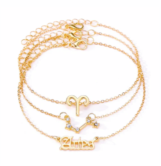 Celestial Trio: Star Zodiac Anklet Set