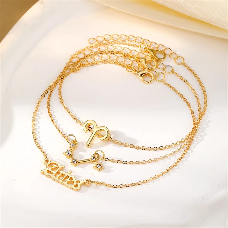 Celestial Trio: Star Zodiac Anklet Set