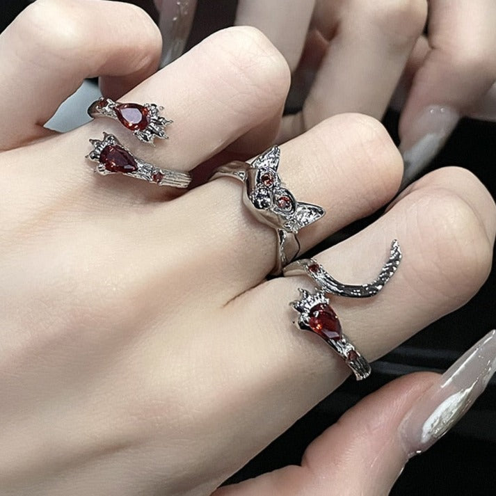 Red Zircon Crystal Fox Rings - Resizable