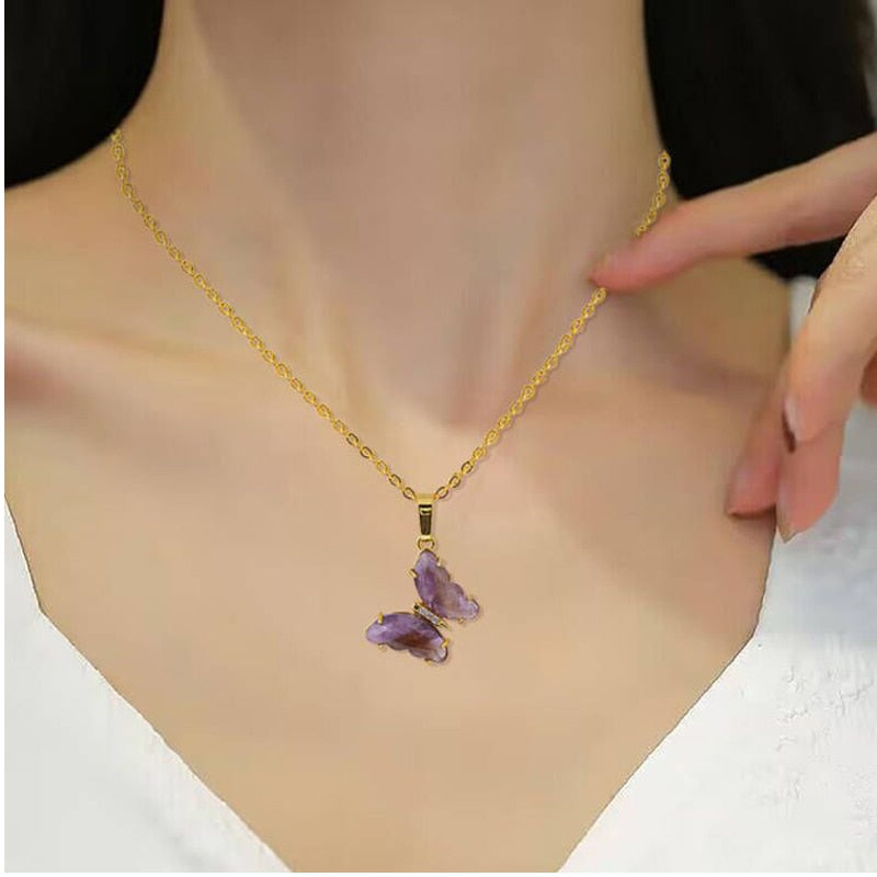 Whimsical Wings: Crystal Butterfly Necklace Collection